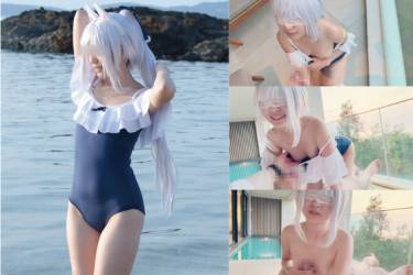 ブ○アカ　水着ミヤコとプライベートビーチ付きリゾートホテルで海ロケ後フェラ＆手コキ
